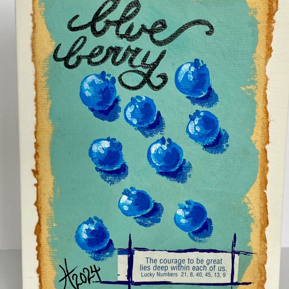 Blueberries Collage Art Handmade Original Blank Greeting Card and Envelope